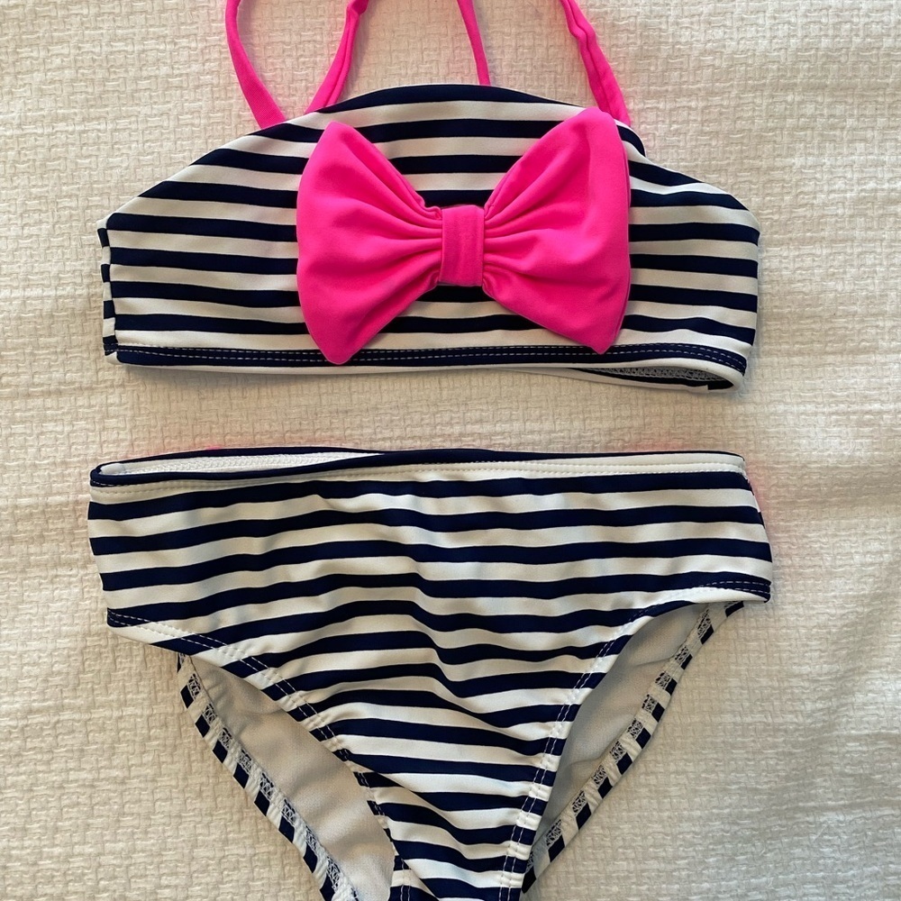 Adorable toddler girls Striped Bikini with Pink Accents